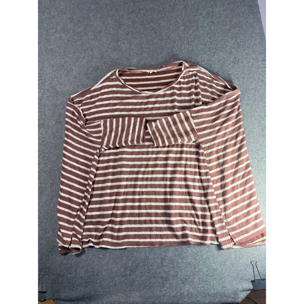 Easel Womens 1X Mauve White Striped Textured Knit Long Sleeve Top Oversized Boho